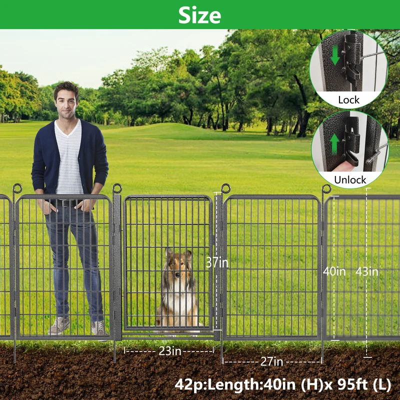 Garden Fence Decorative Dogs Fence Garden Fencing with Gate 40inch Height Outdoor Animal Barrier No Dig Pet Fence Garden Fences