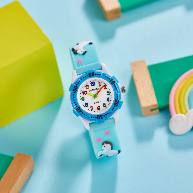 fashion children's boy's girls cartoon pink blue watches princess kids birthday gifts Anti-fall rotatable digital silicone watch