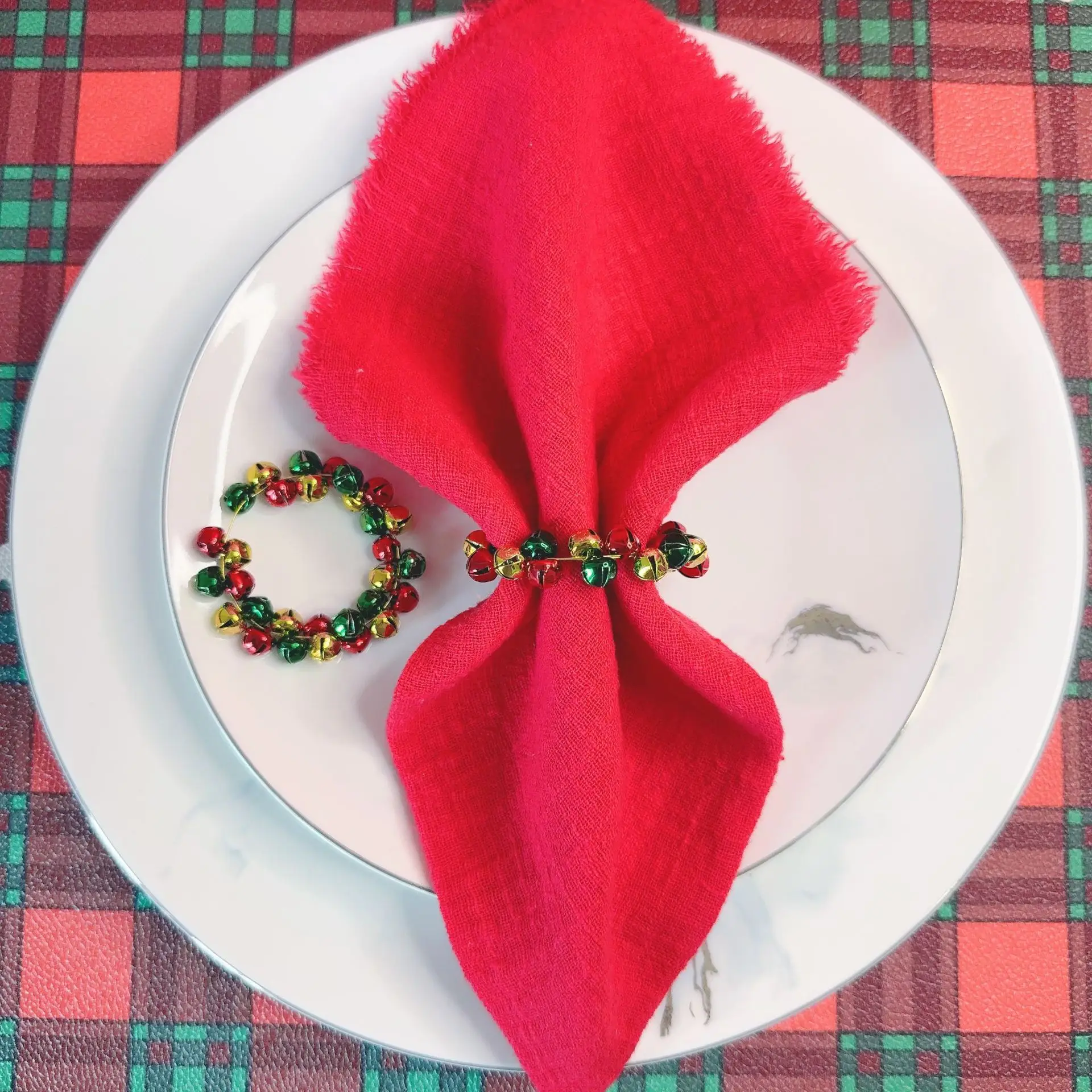 Christmas colorful bell napkin ring hotel tableware metal plated napkin ring