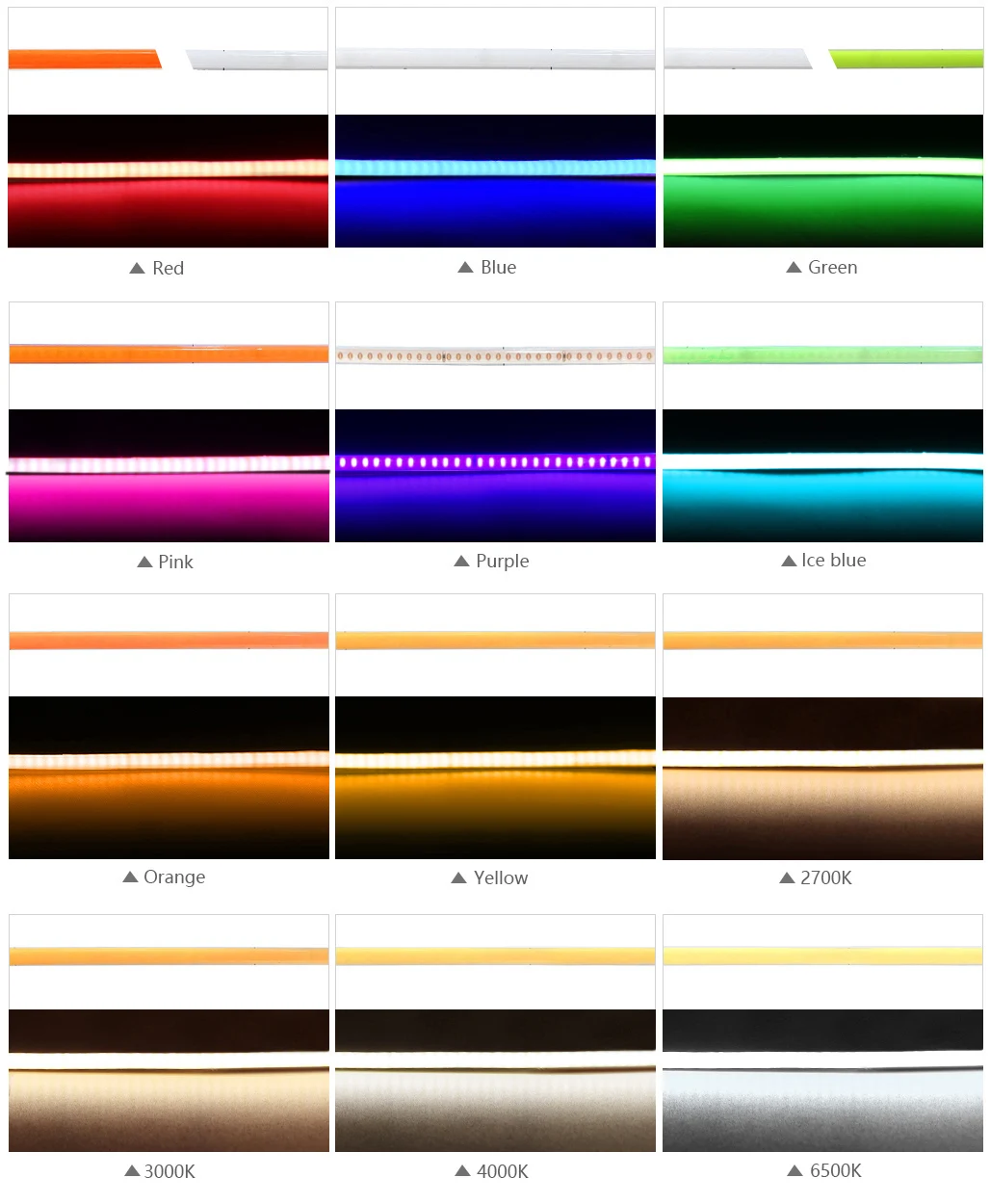 Ocona-マルチカラーcob ledストリップライトキャビネット、diyクラフト、ブルー、ピンク、赤、テープ、リボン、超薄型、480LED、4ミリメートル、dc 12v、24v