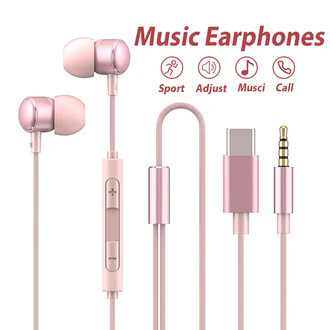 USB Type C Wired Earphone HiFi Stereo With Mic Headphone For Samsung Galaxy S24 XIAOMI HUAWEI 3.5mm Jack Headset For iPhone15 16