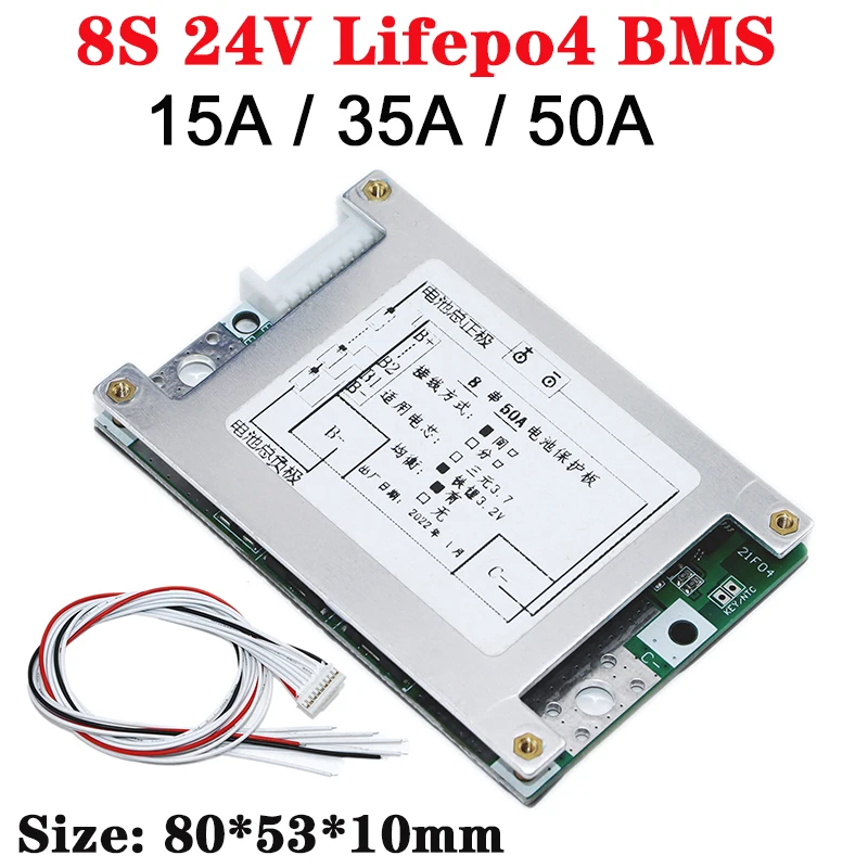 24V 8S 15A/35A/50A Lifepo4 battery balance BMS 3.2V same port PCM for 8S 24V 20Ah 50Ah 100Ah LiFePO4 battery pack