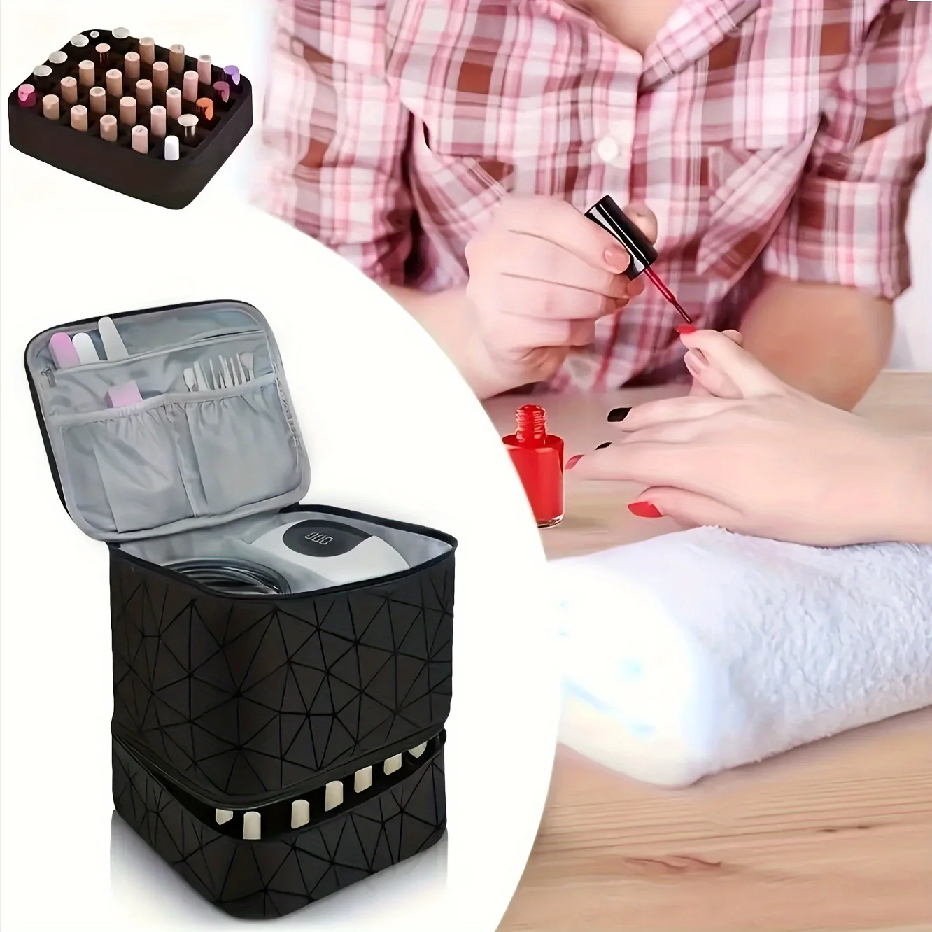 Nail Polish Storage Bag Essential Oil Bag Portable Cosmetic Nail Care Kit Nail Care Tool Storage Box Double Layer 30 Compartment