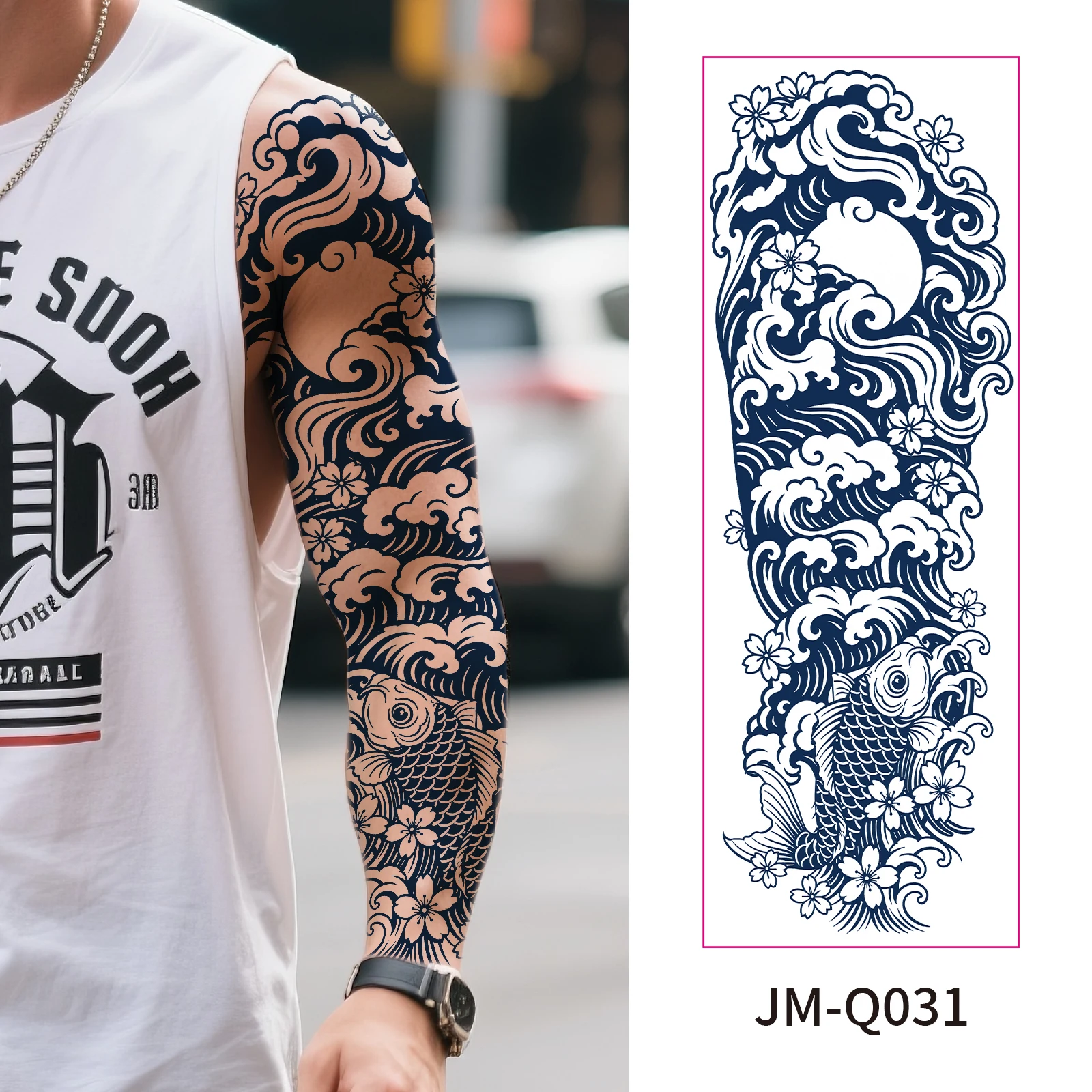 

Water Transfer Herbal Juice Semi Permanent Tattoo Full Arm Sleeve Matte 2 Week Long Lasting Sticker Club