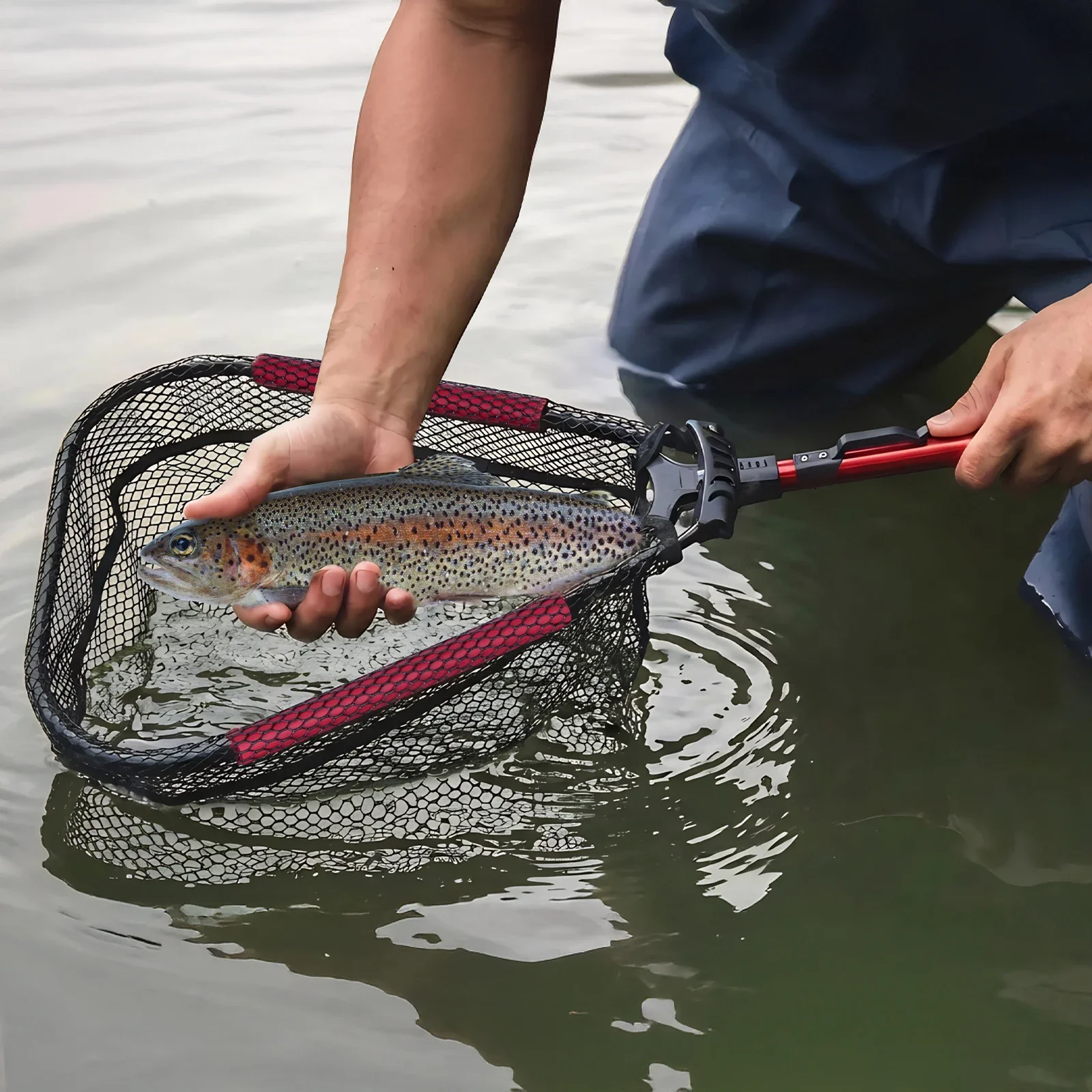 Goture Folding Fishing Brail Net -Telescopic Design Floating Tangle-Free PVC Net, Retractable Aluminum Handle,Fishing Accessorie