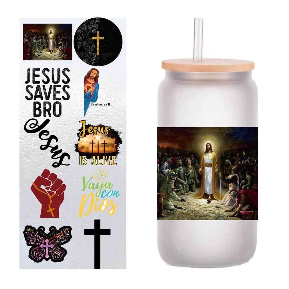 

Ten four-inch immortal Western worshippers UV transfer stickers Crystal label glass stickers customized