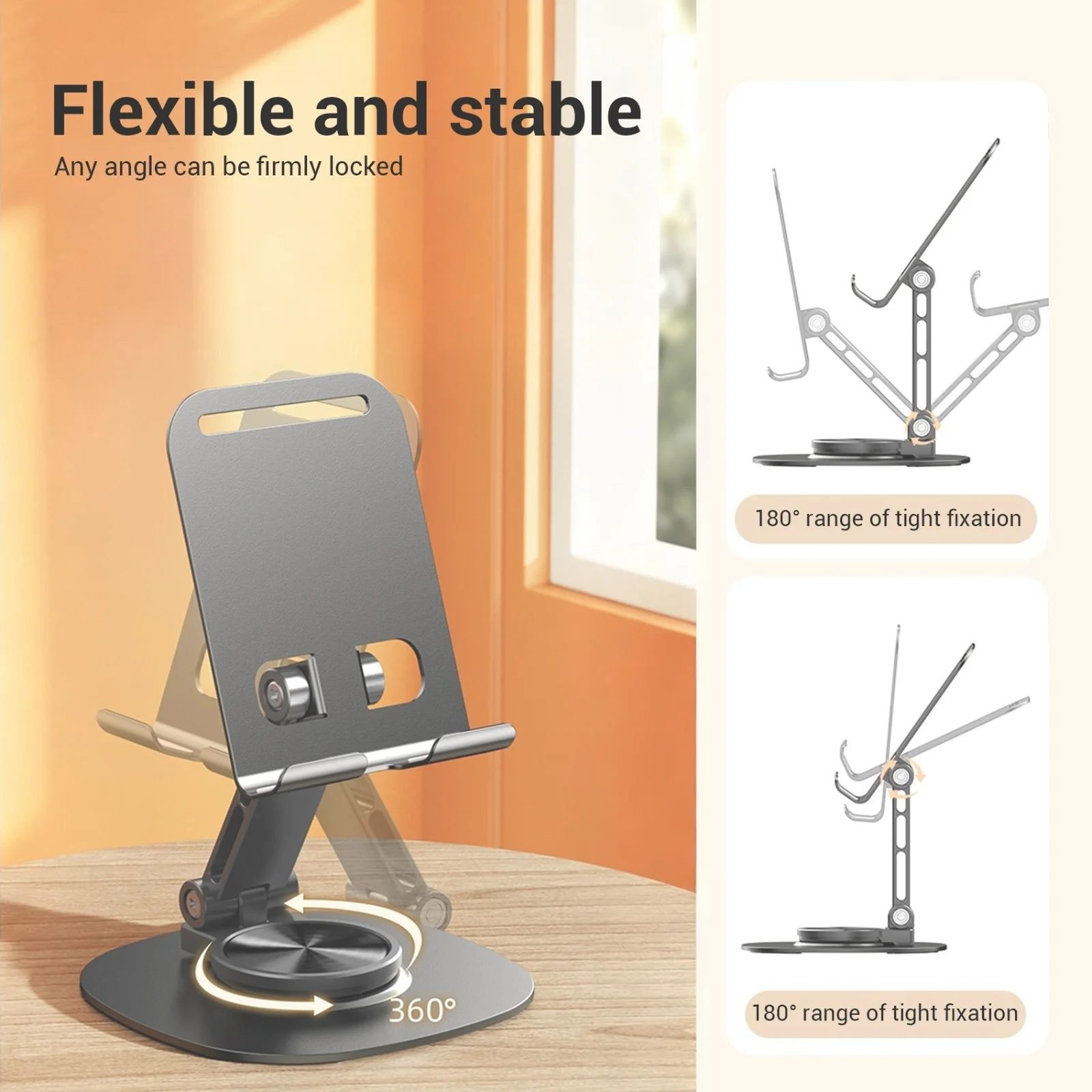 Rotating Table Cell Phone Holder Foldable Metal Phone Stand Support Desktop Stand For iPad Samsung iPhone 17 Smartphones Tablets