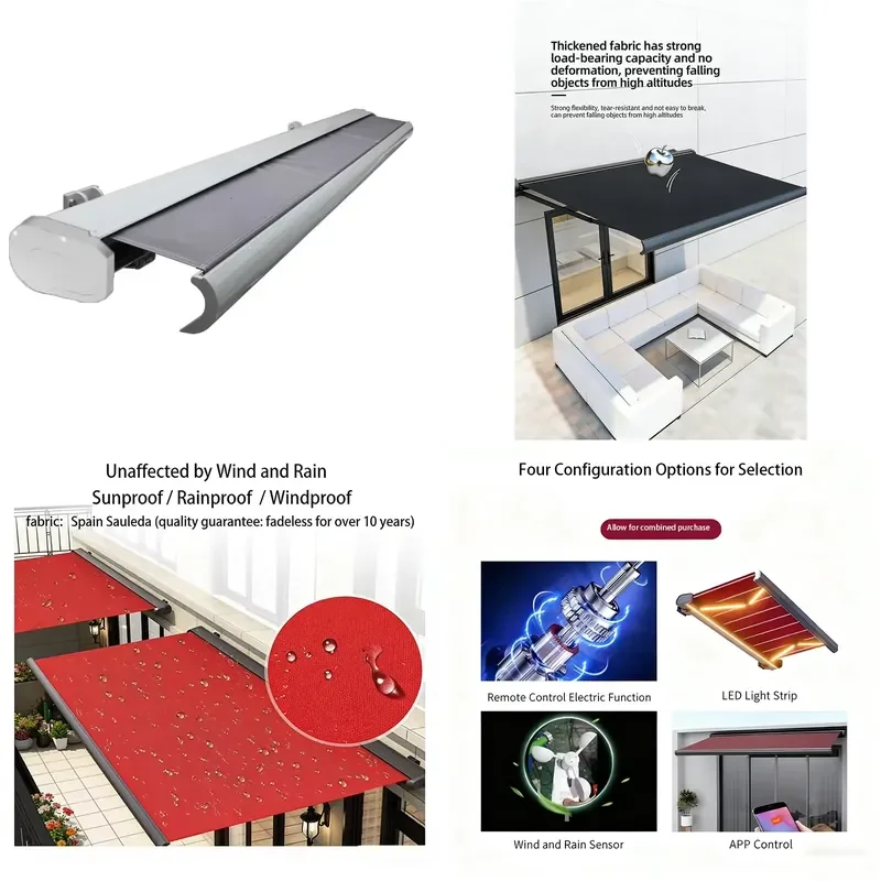 for Aluminum Alloy Frame Polyurethane Coated Polyester Sail Electric Remote Control Full Box Retractable Awning Removable