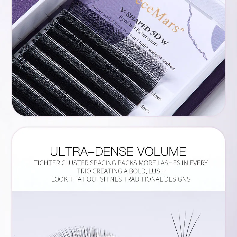 DeceMars V-förmige 5D Wimpernverlängerungen Matt Schwarz 12 Reihen/Tray für Make-up – Detail 8