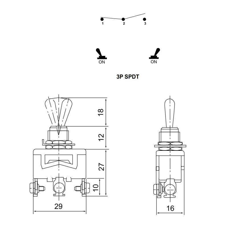 T5R12B   3 Pin Screw SPDT Waterproof  spring return Toggle Switch 12V ON ON 15A 250V TMAZTZ Rocker Switches for Car Boat Yacht