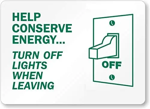 8 x 12 Inches Tin Signs Help Conserve Energy Turn Off Lights When Leaving Metal Sign