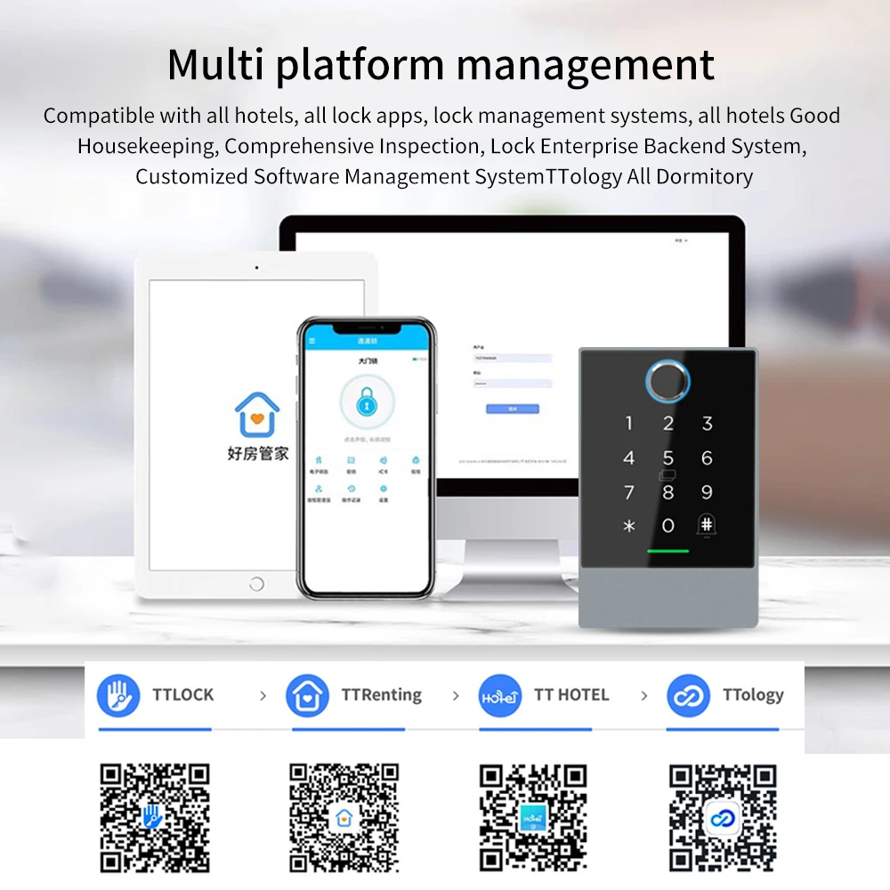 TTLOCK-Leitor de Controle de Acesso Inteligente para Portão de Bloqueio Elétrico, WiFi Integrado, Desbloqueio Remoto Gateway, Teclado, Desbloqueio