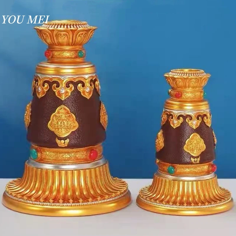 

Tibetan-Style Hand-Cranked Prayer Wheel Base Prayer Wheel Base Resin Eight Auspicious Symbols Large Prayer Wheel Base Ornament