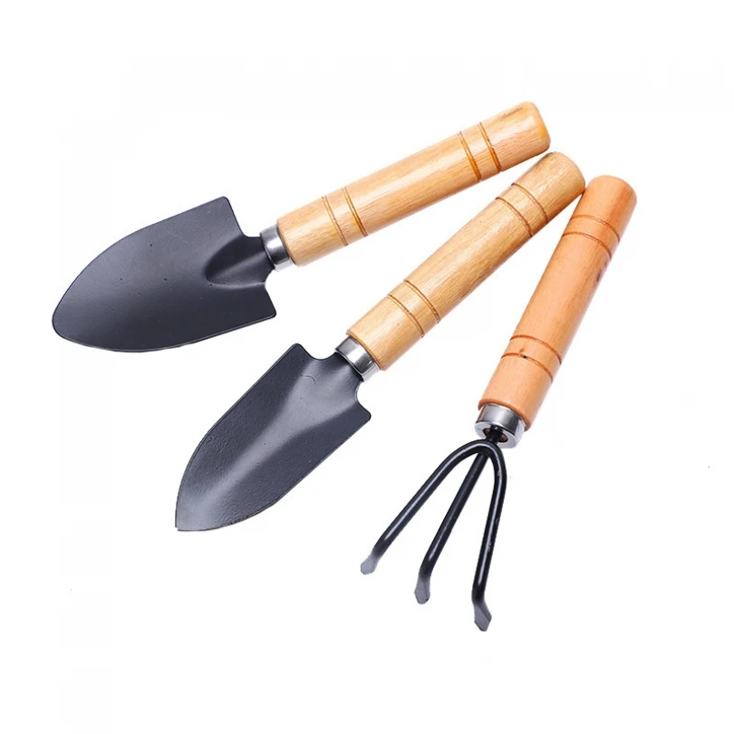 

3pcs Garden Shovel Rake Potting Tool Mini Wooden Handle Iron Spade Gardening Tools Multifunctional Flower Plant Bonsai Tools Set