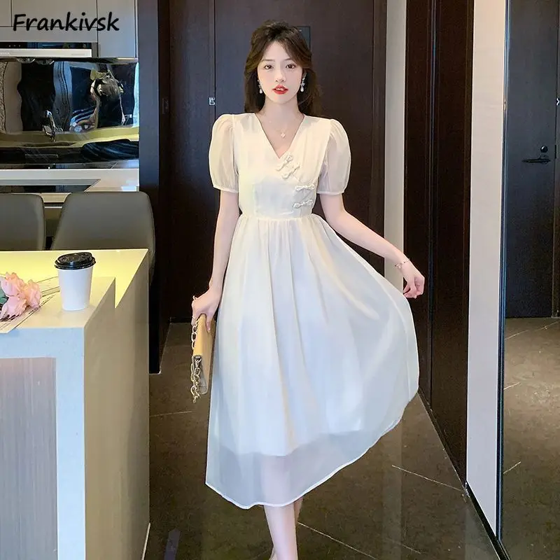 Frog Dresses Women Clothing Spring Mesh Temperament Chinese Style Irregular Elegant Vintage Breathable Chic All-match New Daily