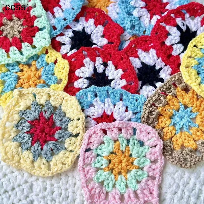 10 Pcs Handmade Crochet Colorful 3D Floral Petal Appliques Premium Cotton For DIY Bags Clothes Crafts〔CC55〕