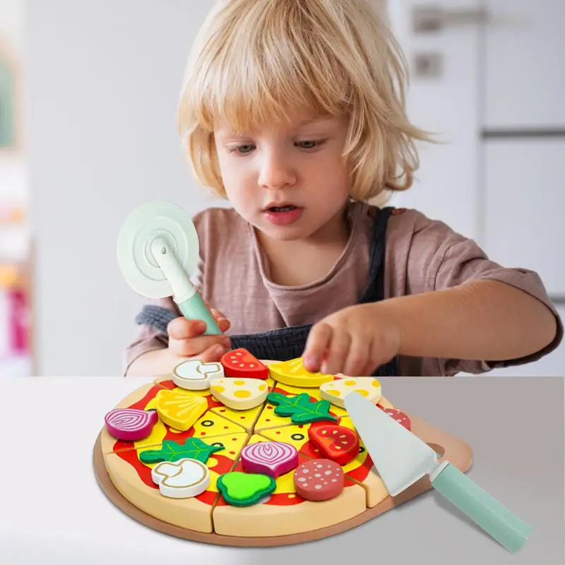 Set da gioco per Pizza per bambini set per Pizza finta per bambini giocattoli educativi per alimenti in legno giocattolo per l'apprendimento precoce giochi di imitazione accessori da cucina