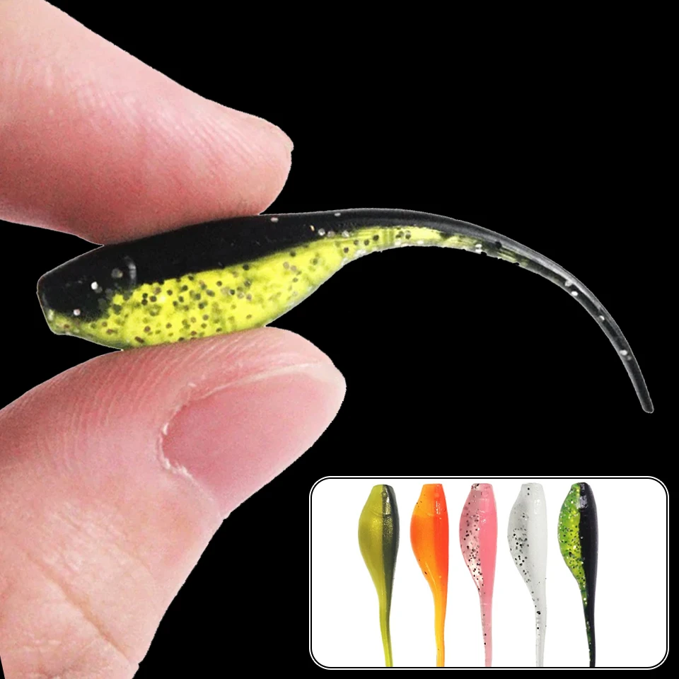 GOBYGO 20PCS 0.7g/5cm Worm Silicone Fishing Lure Two- Color Needle Tail Swimbaits Soft Lures Artificial Bait Tadpole Shape