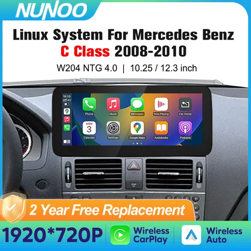 Nunoo Linux 자동차 멀티미디어 플레이어 화면 메르세데스 벤츠 C 클래스 W204 2008-2010 자동 라디오 자동차 재생 탐색 모니터