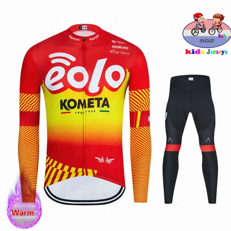 

Eolo Kometa Boy Winter Long Sleeve Cycling Jersey Set Bicycle Clothes Thermal Fleece MTB Cycle Clothing Kids Road Bike Uniform