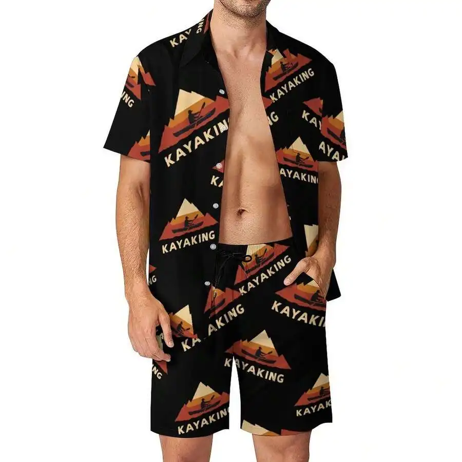 

Mens Kayaking Print Quick-Dry 2-Piece Set Short Sleeve Shirt And Shorts