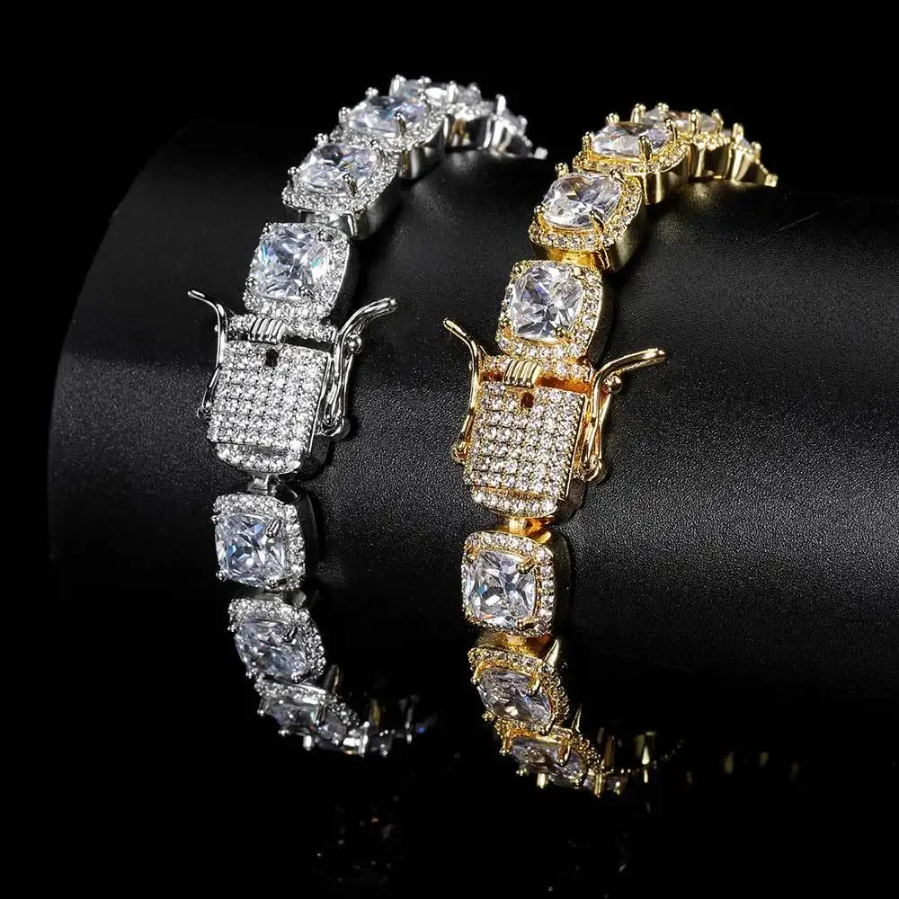 Keyword New High-quality Hip-hop 10mm Men's Rock Candy Hand Copper Micro-inlaid Square Zircon Hip-hop Jewelry