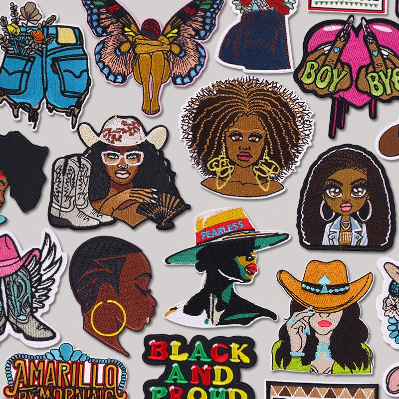 

Black Girl Patch Western Cowgirl Embroidered Patches For Clothes Iron On Patches For Clothing Jackets Jeans Hats Sew Badges DIY