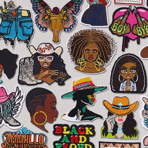 Black Girl Patch Western Cowgirl Embroidered Patches For Clothes Iron On Patches For Clothing Jackets Jeans Hats Sew Badges DIY