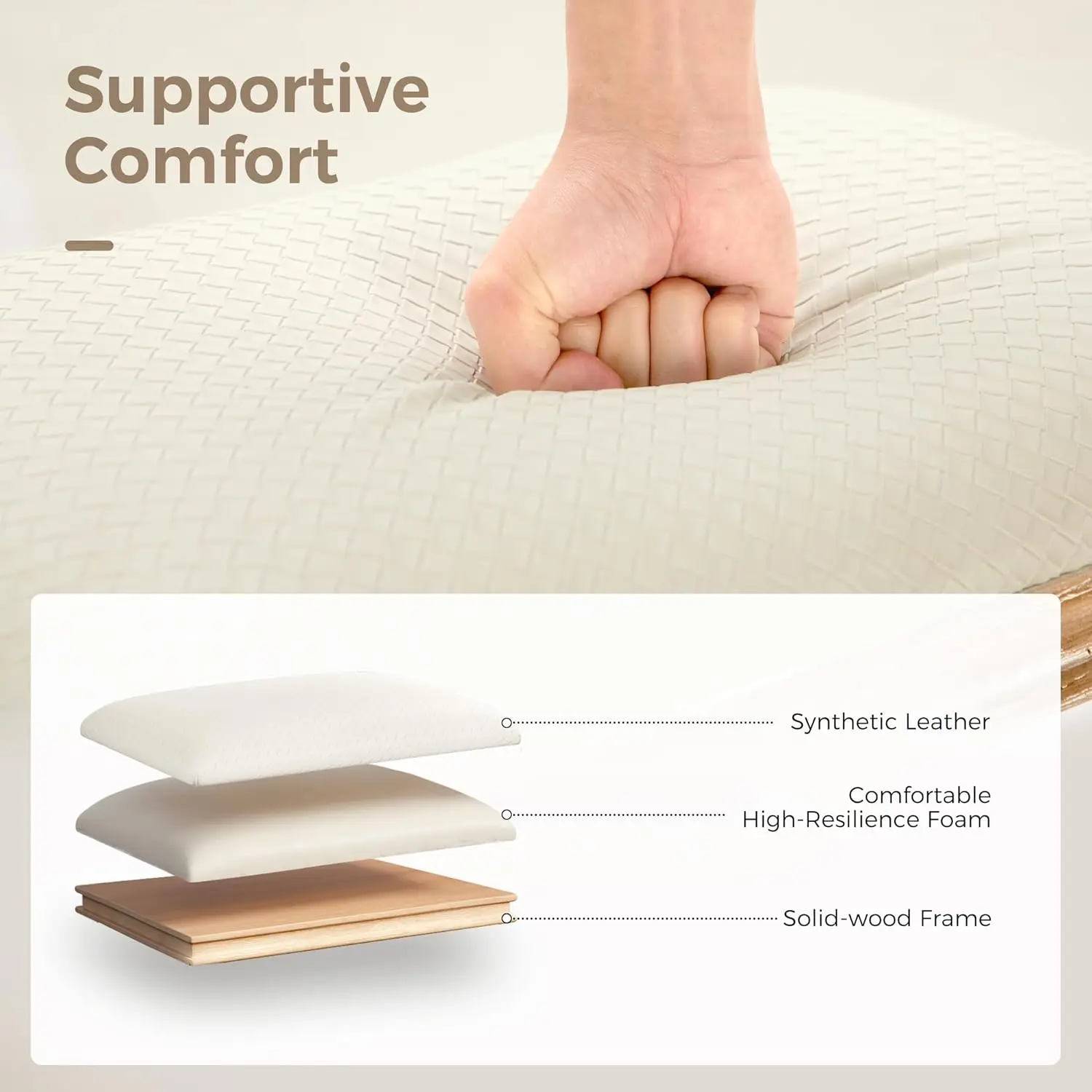 오프 화이트 바 스툴 2개 세트, 카운터 높이, 농가 스타일, 나무 다리, 인조 가죽 시트, 34'-38' 카운터용