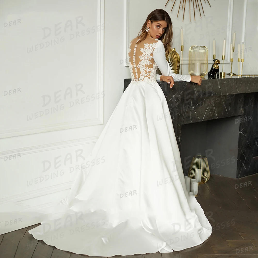 Simple 2024 Wedding Dresses Woman's Sexy Sweetheart Appliques Long Sleeve Backless Bridal Gowns Elegant Formal Vestidos De Novia