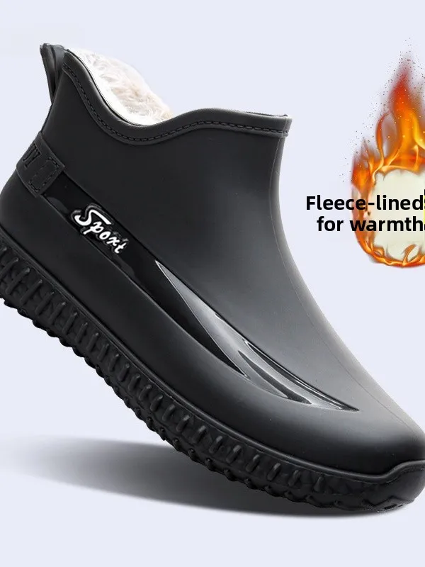 

Спортивные короткие резиновые сапоги для мужчин с толстой подошвой, для работы на кухне, противоскользящие, для рыбалки, на флисовой подкладке, теплые, водонепроницаемые, повседневные, для активного отдыха