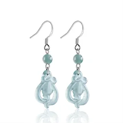 High-End Natural A-Grade Jadeite Blue Water Hollowed Orchid Earrings S925 Sterling Silver Fashion Women's Ear Jewelry Drop Ship