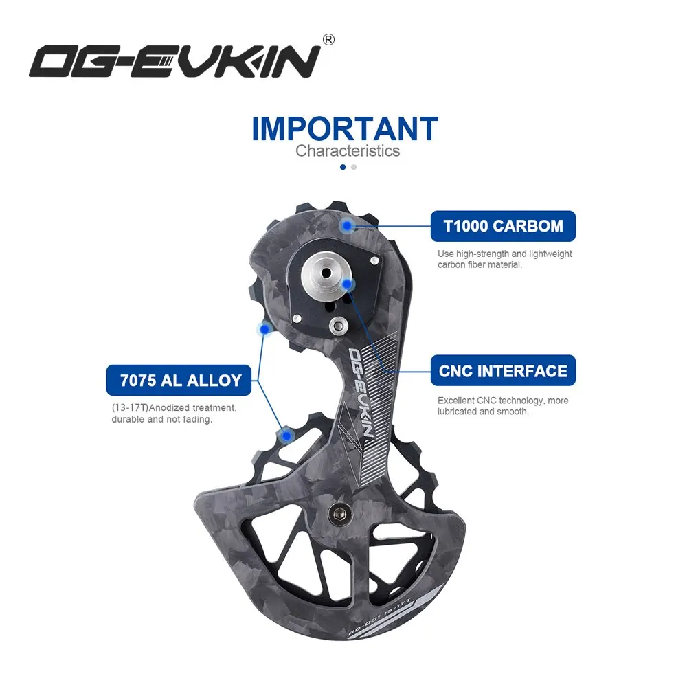 OG-EVKIN RD-01 Carbon Fiber Ceramic Rear Derailleur 13T-17T Pulley Guide Wheel For R7000 R8000 R8050 R9150 R9170 Bicycle Parts