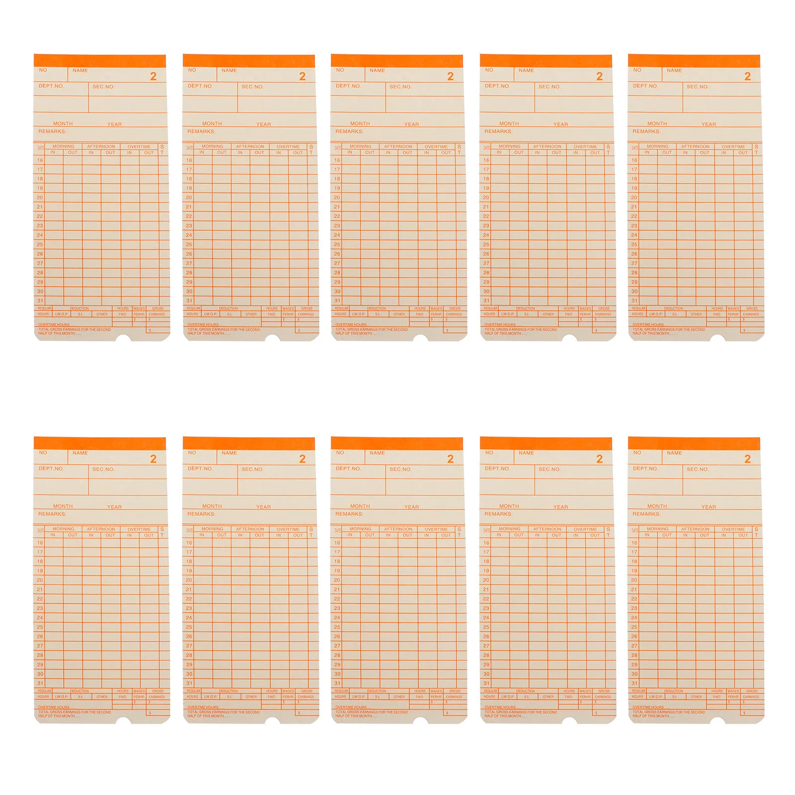 Tarjeta de tiempo de formato semanal de asistencia para uso en almacén de oficina Tarjetas de reloj mensuales Fábrica de tarjetas de papel de doble cara