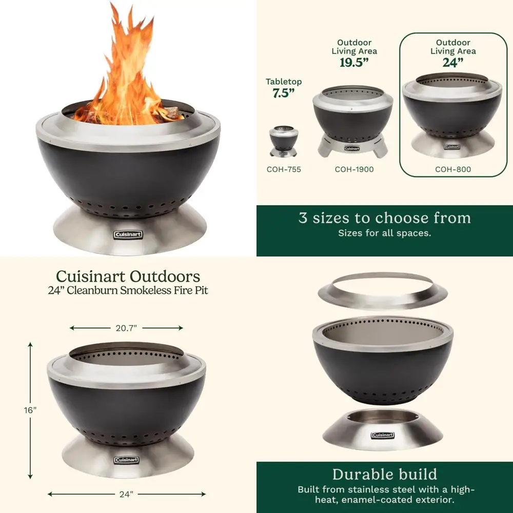 Brazo de fuego portátil de acero inoxidable para exteriores, 24 chimenea de leña sin humo con base para quitar cenizas