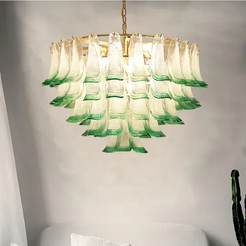 Living Room Luxury Green Glass Lustre E14 Led Pendant Lights Plate Metal Round Luminaria Chain Pendant Hanging Lamp Fixtures