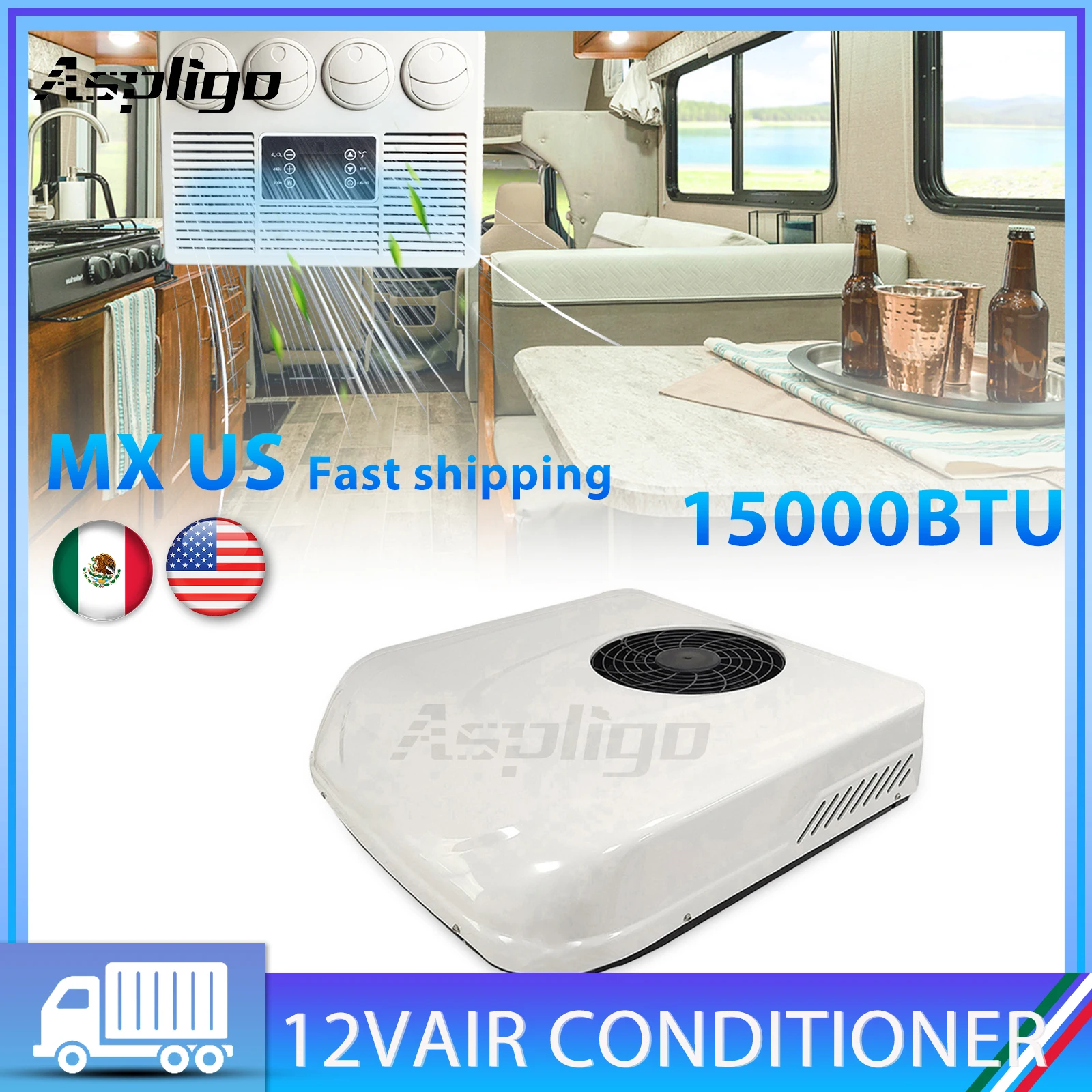 

Aspligo Universal Automotive Roof Air Conditioner 12V RV Electric Parking DC Air Conditioning for Camper Van Caravan Motor Home