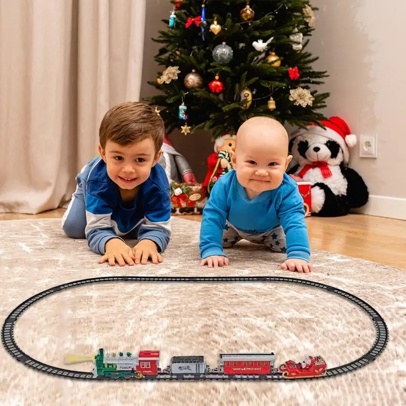 Set di binari del treno per bambini Set di treni giocattolo per sotto l'albero di Natale con locomotiva elettrica leggera e sonora per vagoni ferroviari