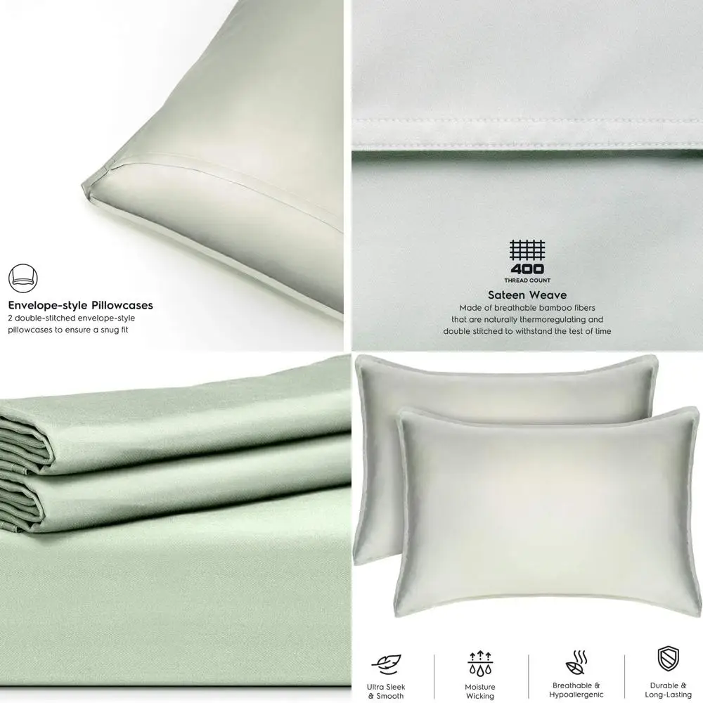 

Queen Size 3-Piece Bamboo Viscose Duvet Cover Set with 2 Pillowcases, Plush & Cool in Sage Green