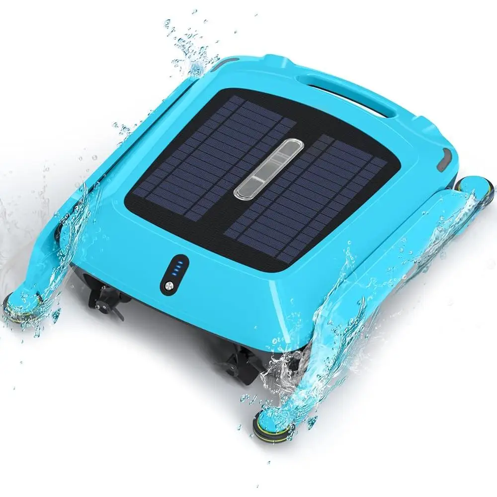 Robotic Solar Pool Cleaner Cordless Surface Skimmer Automatic Dual Power Charging Intelligent Obstacle Avoidance Saltwater