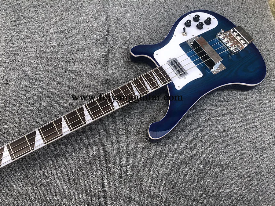 Electric Bass Guitar with Adjustable Bridge, 4 String, blue Color, neck through body,High Quality, free shipping