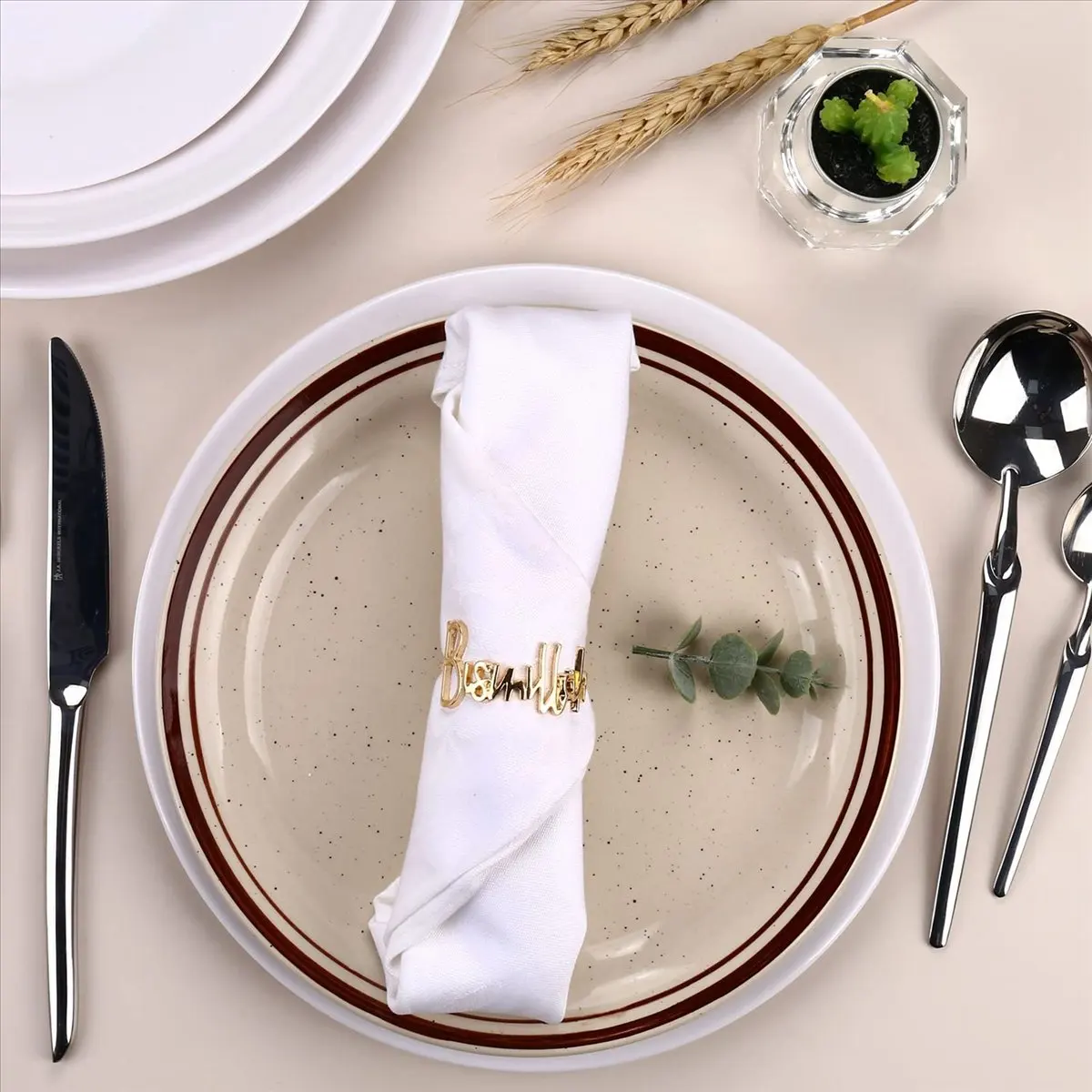 AA83 12Pcs Bismillah Napkin Rings Eid Mubarak Muslim Islamic Ramadan Napkin Buckle Wedding Dinner Table Decorations A
