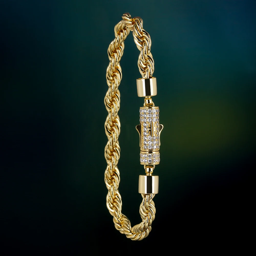 

18K Gold Plated Twisted Rope Chain Bracelet for Men Women - 6mm Adjustable Cable Cord Bracelet Unisex Jewelry Gift