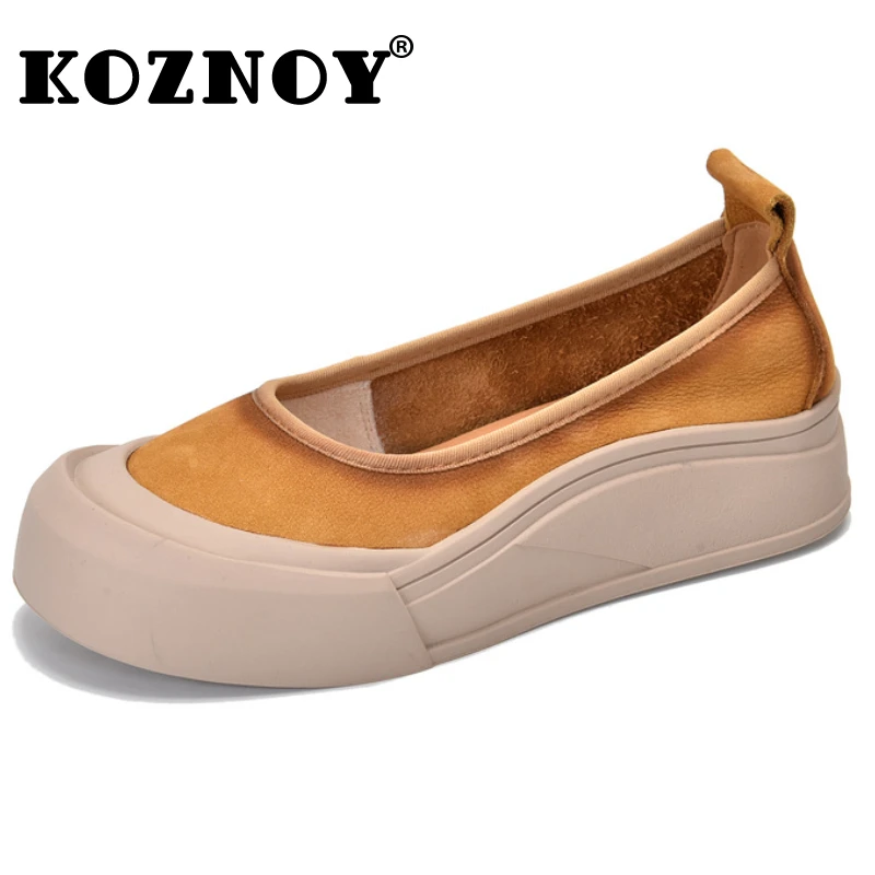 Koznoy 4cm buty damskie płaskie artystyczne wycięcie krowa zamsz z prawdziwej skóry letnia wiosna luksusowe oksfordy miękkie wygodne moda z okrągłym