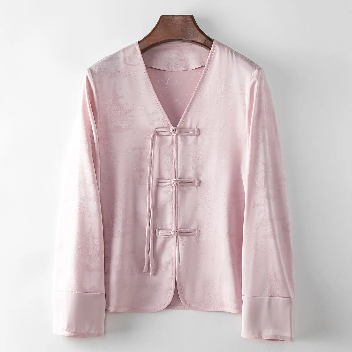 

Spring Trend New V Neck Women's Coat New Chinese Style Button Up Top Suit Summer