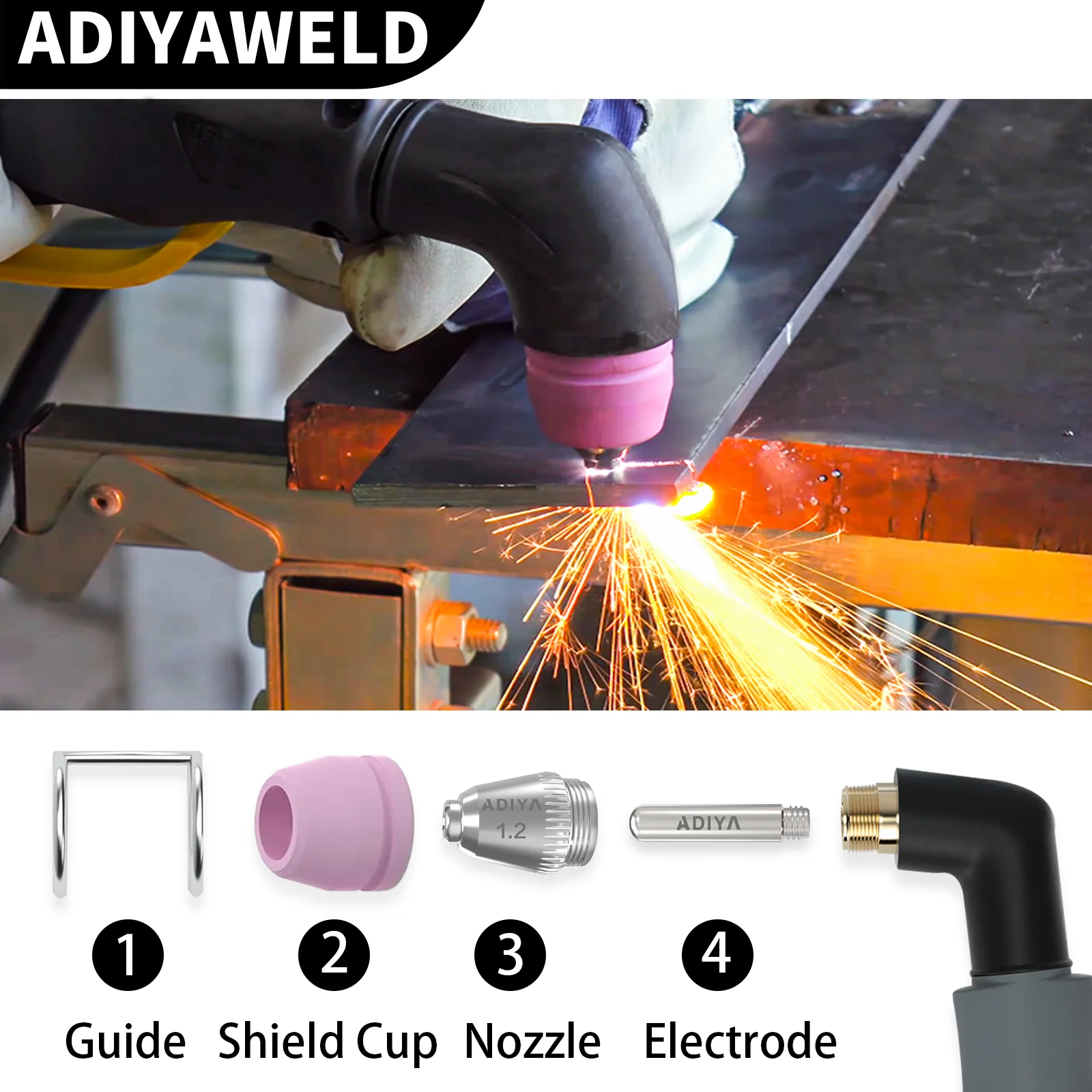 Adiyawweld-consumibles de corte por Plasma, kit de electrodos, tazas, puntas, espaciador, guía, cortador de Plasma, antorcha, 26/60/100 piezas, SG55, AG60, WSD60