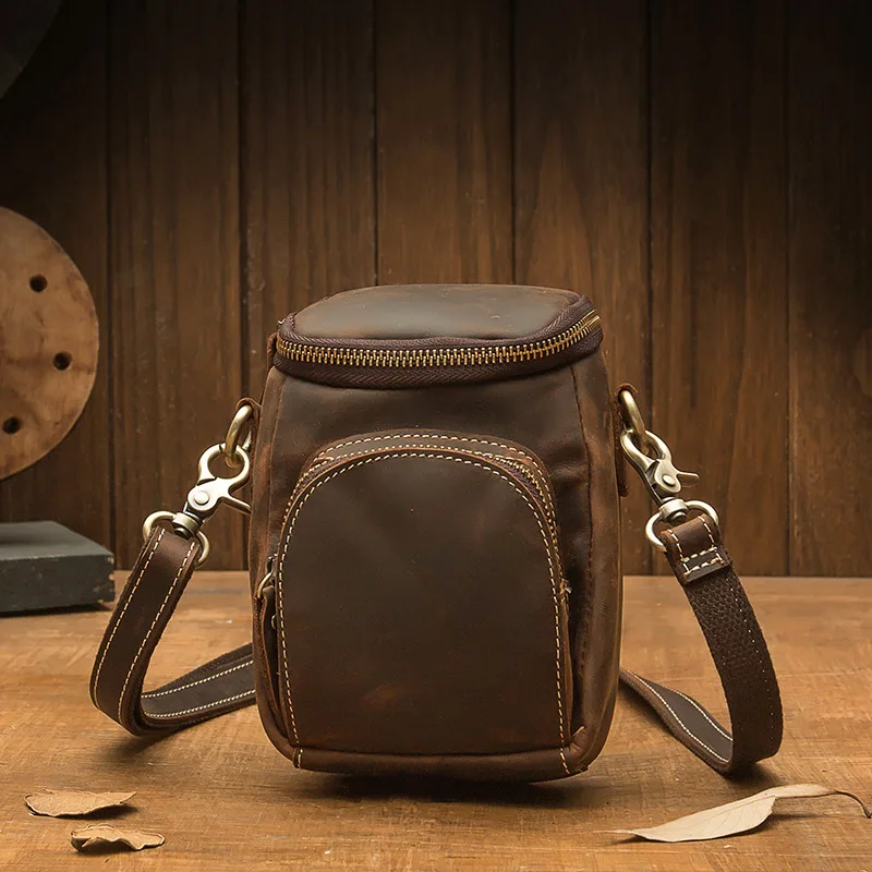 

Handmade Cowhide Crossbody Bag Men's Single Shoulder Leather Motorcycle Multi-function Waist Pack Personalized Wear Belt Mobile