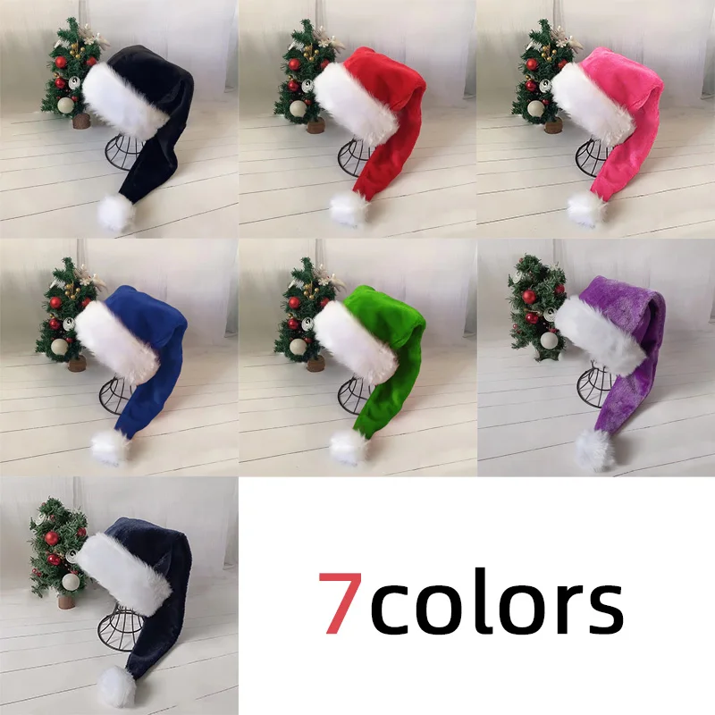 Quality Velvet Long Christmas Hat Kids Adult Santa Claus Cosplay Costume Props Decor New Year Gift Plush Warm Hat Red/Green/Pink