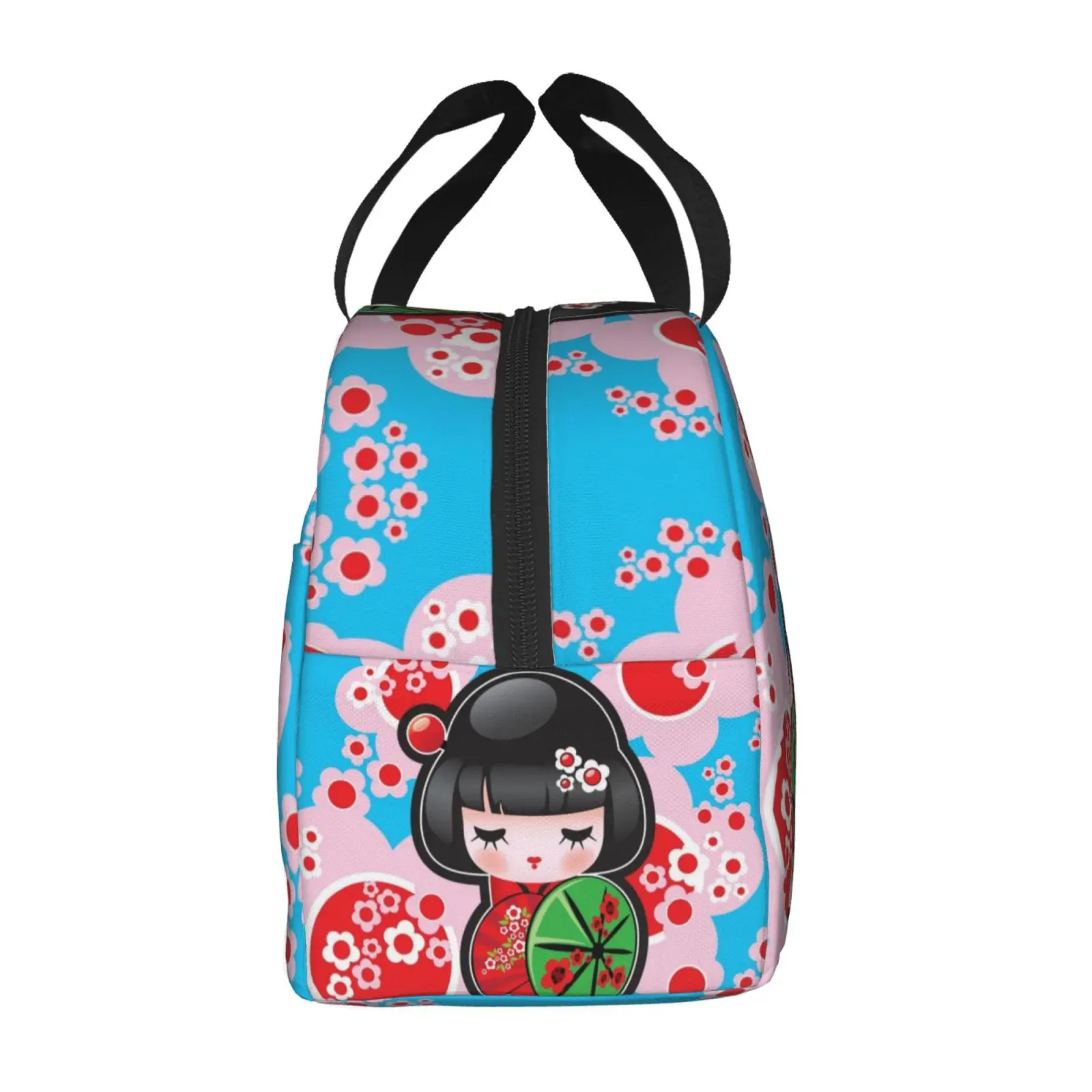 Kawaii Kokeshi Doll Cherry Blossoms Insulated Lunch Boxes Cute Japanese Dolls Girl Art Storage Food Box Cooler Thermal Lunch Bag