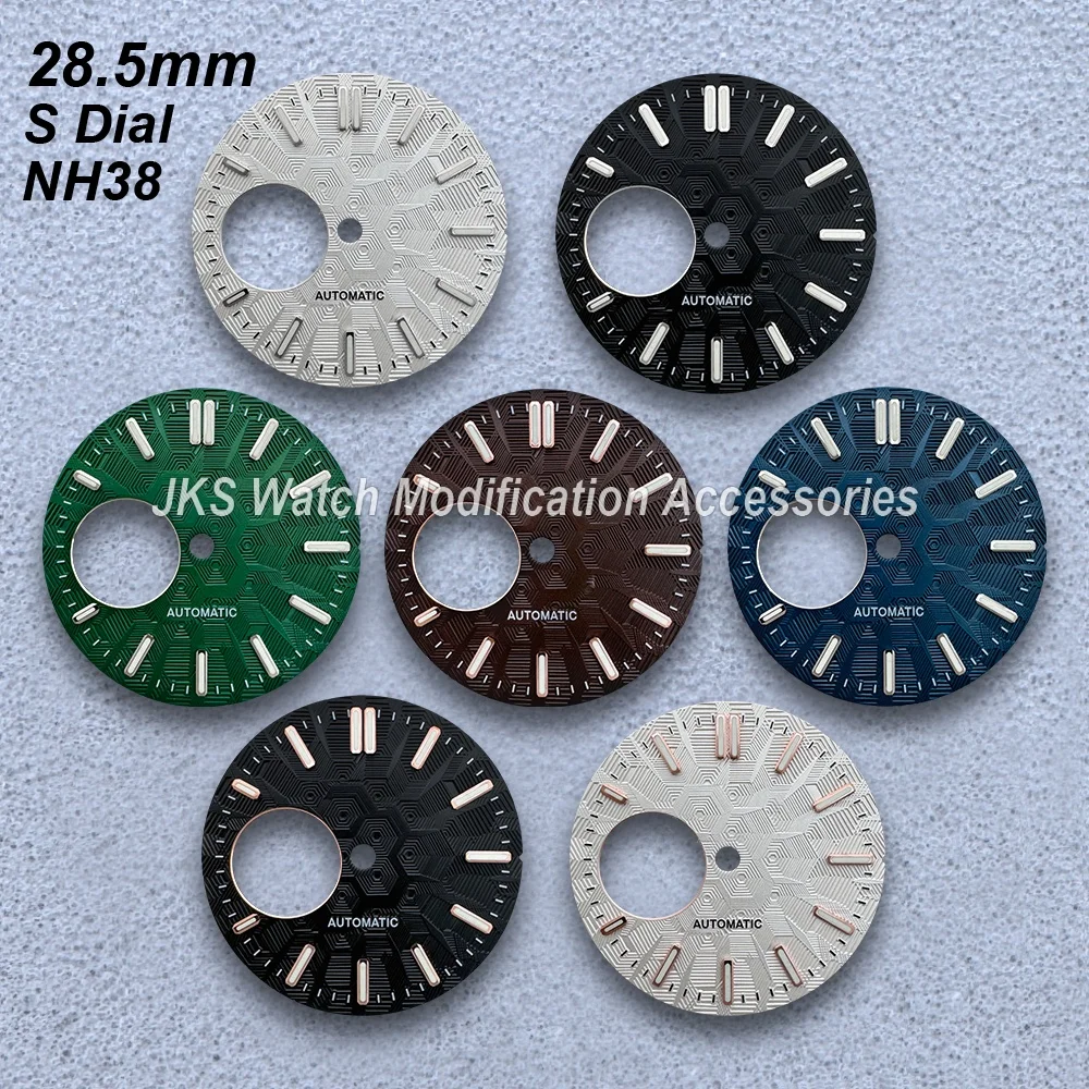 28.5mm Hollow Out S Dial For NH38 Automatic Movement Green Luminous  Geometric Figure Quality Watch Modification Accessories